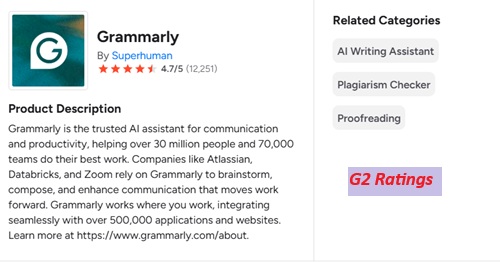 G2 ratings for grammarly