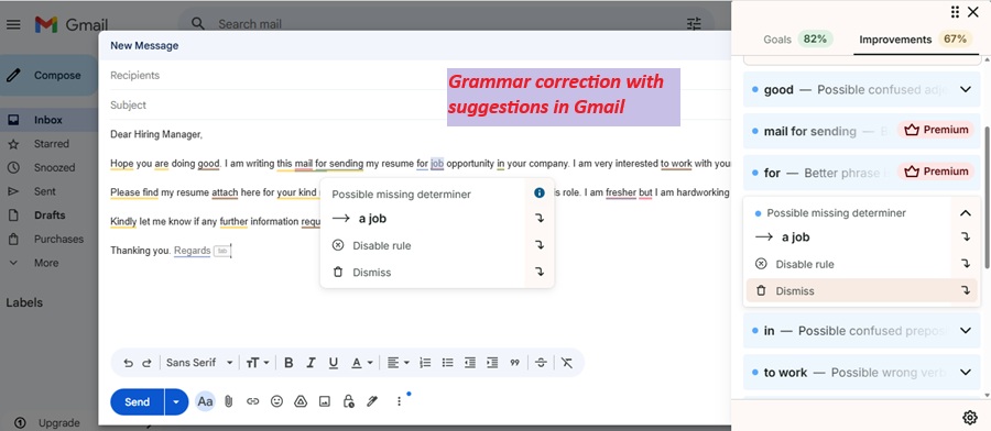 grammar checker suggestions in gmail