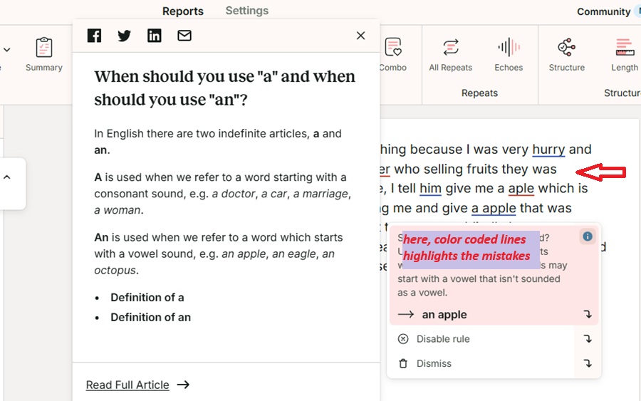 prowritingaid grammar checker color coded system 