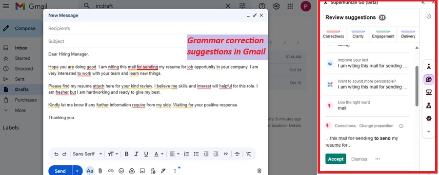 grammarly working on gmail