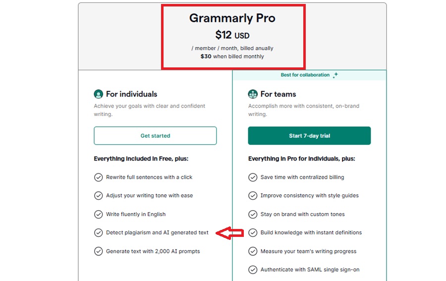 grammarly plan and pricing
