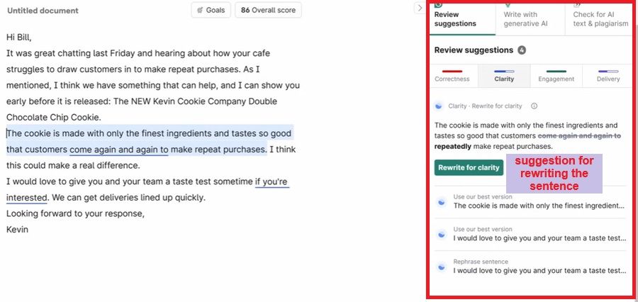 grammarly rewrite suggestion
