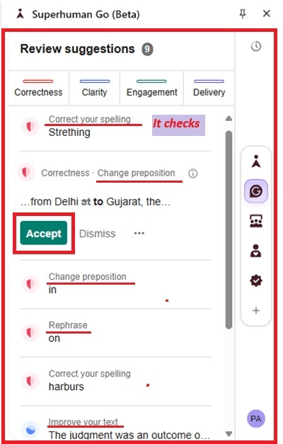 grammarly checking for grammatical mistakes
