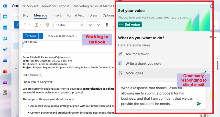 grammarly working on outlook