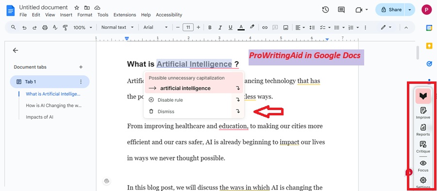 prowritingaid added in google docs