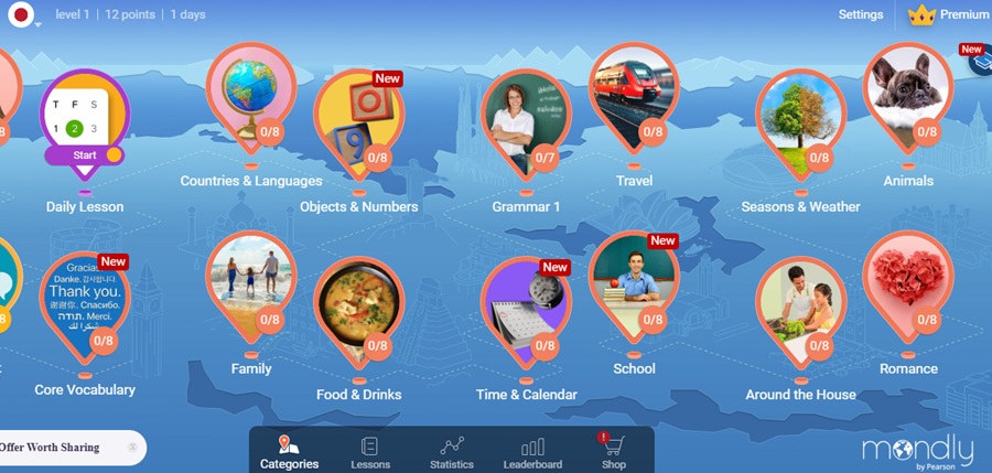 mondly language learning app interface