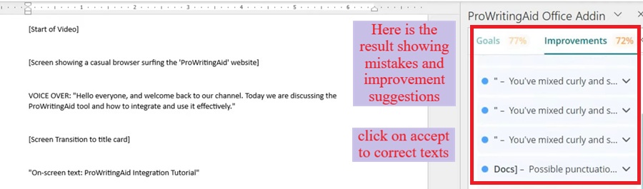 prowritingaid results on ms word