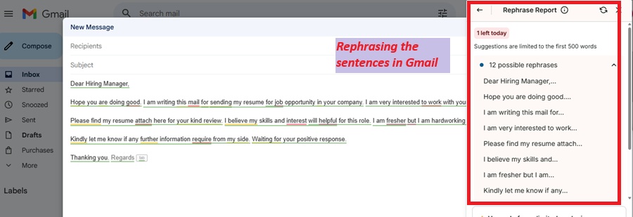 prowritingaid rephaser in gmail