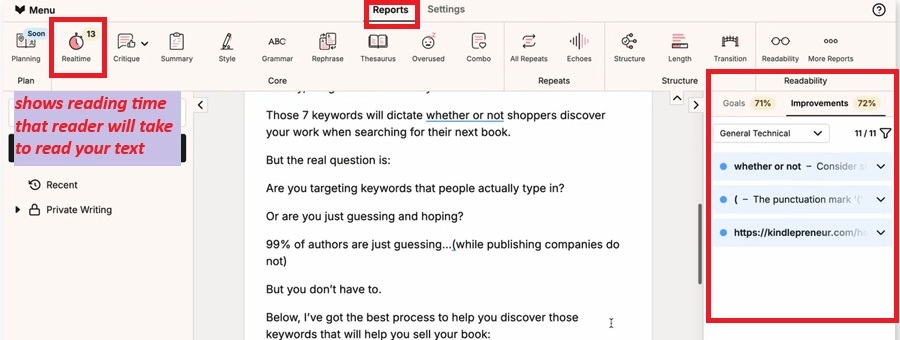 prowritingaid readability report 